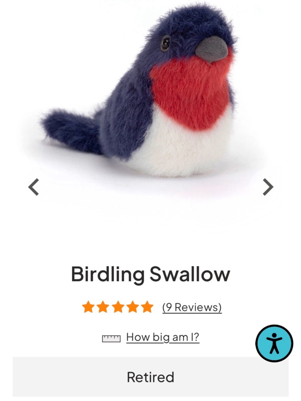 Jellycat Birdling Swallow Plush NWOT